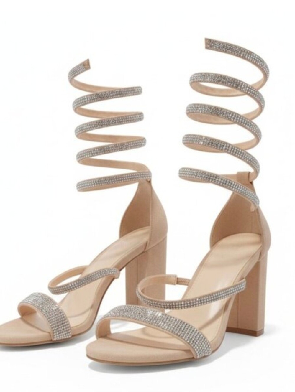 Spiral Rhinestone Block Heels